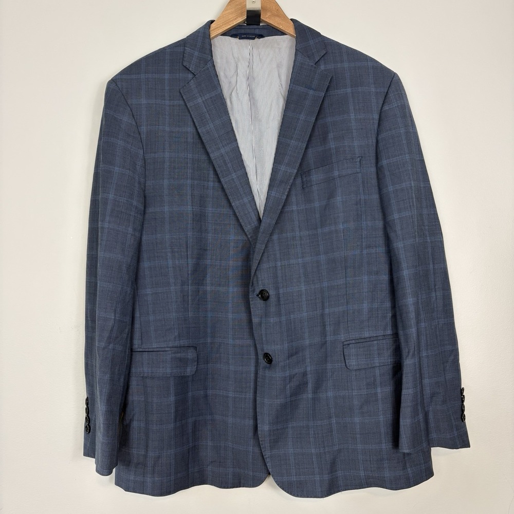 Brooks Brothers Blazer Mens 46R Explorer Regent Fit Plaid Wool Jacket Navy Blue